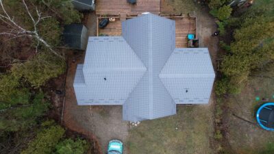 Hy-Grade-Steel-Roofing-System-Metal-Roofing-See-Our-Work-Slate-Grey-drone-footage - roof- in-Ontario