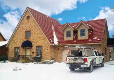 Hy-Grade-Steel-Roofing-System-Metal-Roofing-See-Our-Work-Canners-Brown-metal-roof-yellow-brown-brick-siding-London-Ontario